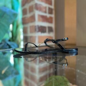 SAINT LAURENT Black Patent Leather Logo Sandals SZ 38.5 (US 8.5)